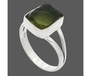 Genuine Czech Moldavite Rough Ring size-7.5 SDR245233 R-1002, 9x11 mm