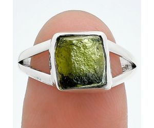 Genuine Czech Moldavite Rough Ring size-7.5 SDR245234 R-1002, 9x9 mm