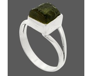 Genuine Czech Moldavite Rough Ring size-7.5 SDR245234 R-1002, 9x9 mm