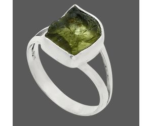 Genuine Czech Moldavite Rough Ring size-7.5 SDR245239 R-1002, 9x11 mm