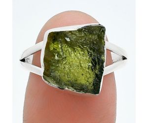 Genuine Czech Moldavite Rough Ring size-8.5 SDR245247 R-1002, 11x13 mm