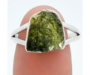 Genuine Czech Moldavite Rough Ring size-9 SDR245248 R-1002, 10x12 mm