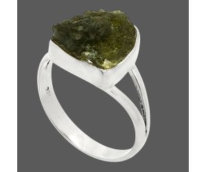 Genuine Czech Moldavite Rough Ring size-9 SDR245248 R-1002, 10x12 mm