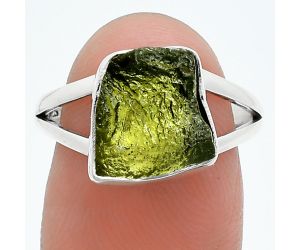 Genuine Czech Moldavite Rough Ring size-7.5 SDR245249 R-1002, 10x11 mm