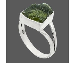 Genuine Czech Moldavite Rough Ring size-7.5 SDR245249 R-1002, 10x11 mm