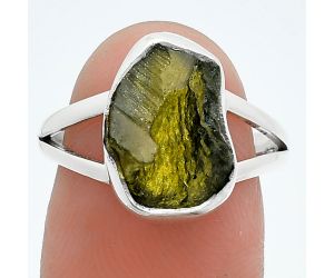 Genuine Czech Moldavite Rough Ring size-7.5 SDR245250 R-1002, 9x13 mm