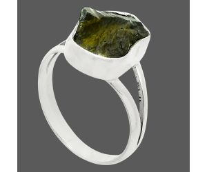 Genuine Czech Moldavite Rough Ring size-7.5 SDR245250 R-1002, 9x13 mm