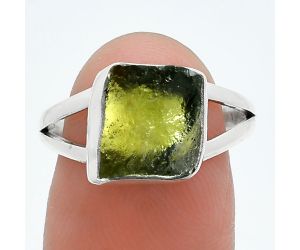 Genuine Czech Moldavite Rough Ring size-7.5 SDR245251 R-1002, 9x10 mm