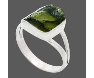 Genuine Czech Moldavite Rough Ring size-7.5 SDR245251 R-1002, 9x10 mm