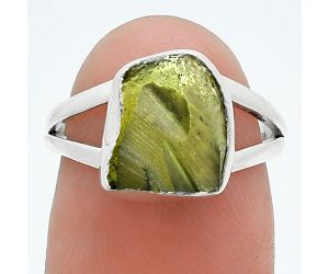 Genuine Czech Moldavite Rough Ring size-6 SDR245254 R-1002, 9x10 mm