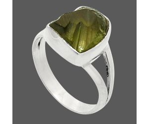 Genuine Czech Moldavite Rough Ring size-6 SDR245254 R-1002, 9x10 mm