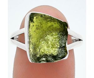 Genuine Czech Moldavite Rough Ring size-9 SDR245255 R-1002, 10x13 mm