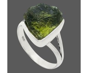 Genuine Czech Moldavite Rough Ring size-9 SDR245255 R-1002, 10x13 mm