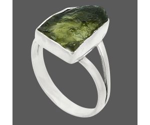 Genuine Czech Moldavite Rough Ring size-7.5 SDR245256 R-1002, 10x13 mm