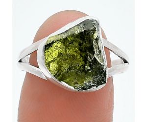 Genuine Czech Moldavite Rough Ring size-8.5 SDR245257 R-1002, 11x12 mm