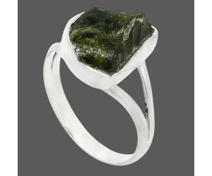 Genuine Czech Moldavite Rough Ring size-8.5 SDR245257 R-1002, 11x12 mm