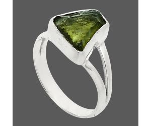 Genuine Czech Moldavite Rough Ring size-6 SDR245258 R-1002, 9x12 mm