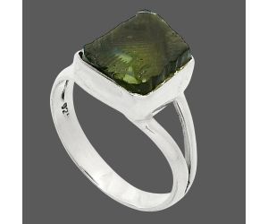 Genuine Czech Moldavite Rough Ring size-6 SDR245259 R-1002, 8x9 mm