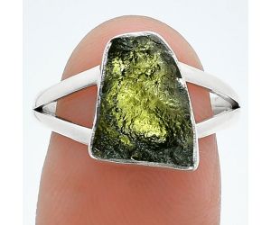 Genuine Czech Moldavite Rough Ring size-8 SDR245261 R-1002, 9x12 mm