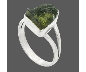 Genuine Czech Moldavite Rough Ring size-8 SDR245261 R-1002, 9x12 mm