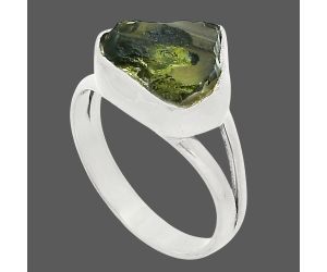 Genuine Czech Moldavite Rough Ring size-6 SDR245262 R-1002, 10x11 mm