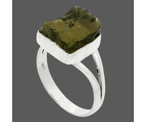 Genuine Czech Moldavite Rough Ring size-8 SDR245264 R-1002, 11x12 mm