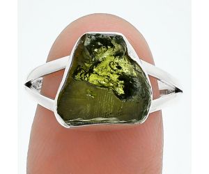 Genuine Czech Moldavite Rough Ring size-8.5 SDR245273 R-1002, 11x12 mm