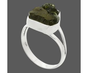 Genuine Czech Moldavite Rough Ring size-8.5 SDR245273 R-1002, 11x12 mm