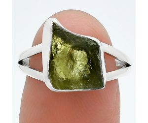 Genuine Czech Moldavite Rough Ring size-7.5 SDR245274 R-1002, 10x12 mm