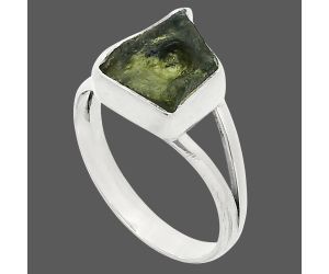 Genuine Czech Moldavite Rough Ring size-7.5 SDR245274 R-1002, 10x12 mm