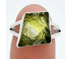 Genuine Czech Moldavite Rough Ring size-7.5 SDR245275 R-1002, 12x12 mm