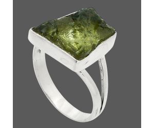 Genuine Czech Moldavite Rough Ring size-7.5 SDR245275 R-1002, 12x12 mm