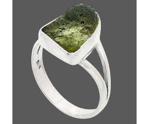 Genuine Czech Moldavite Rough Ring size-8 SDR245277 R-1002, 9x13 mm