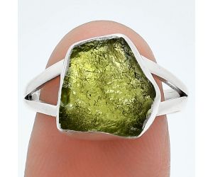 Genuine Czech Moldavite Rough Ring size-7.5 SDR245279 R-1002, 11x12 mm