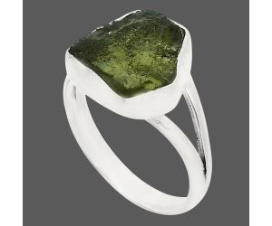 Genuine Czech Moldavite Rough Ring size-7.5 SDR245279 R-1002, 11x12 mm