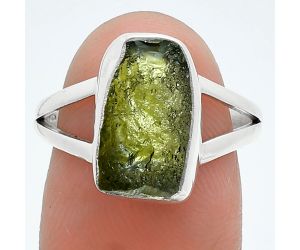 Genuine Czech Moldavite Rough Ring size-7.5 SDR245280 R-1002, 8x13 mm