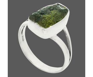 Genuine Czech Moldavite Rough Ring size-7.5 SDR245280 R-1002, 8x13 mm