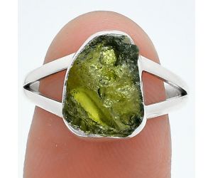 Genuine Czech Moldavite Rough Ring size-7.5 SDR245281 R-1002, 9x12 mm