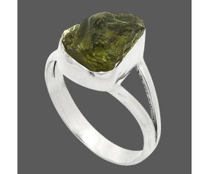 Genuine Czech Moldavite Rough Ring size-7.5 SDR245281 R-1002, 9x12 mm