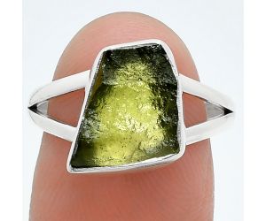 Genuine Czech Moldavite Rough Ring size-7.5 SDR245282 R-1002, 9x14 mm