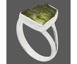 Genuine Czech Moldavite Rough Ring size-7.5 SDR245282 R-1002, 9x14 mm