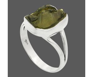 Genuine Czech Moldavite Rough Ring size-8.5 SDR245284 R-1002, 9x12 mm