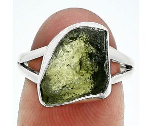 Genuine Czech Moldavite Rough Ring size-7 SDR245295 R-1002, 10x15 mm