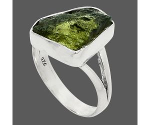 Genuine Czech Moldavite Rough Ring size-7 SDR245295 R-1002, 10x15 mm