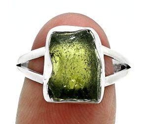 Genuine Czech Moldavite Rough Ring size-8.5 SDR245299 R-1002, 9x12 mm