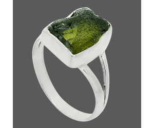 Genuine Czech Moldavite Rough Ring size-8.5 SDR245299 R-1002, 9x12 mm