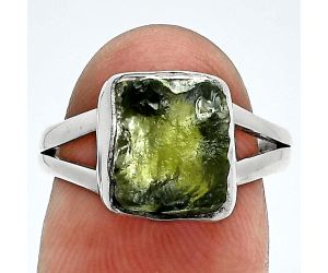 Genuine Czech Moldavite Rough Ring size-7 SDR245300 R-1002, 9x10 mm