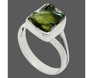 Genuine Czech Moldavite Rough Ring size-7 SDR245300 R-1002, 9x10 mm