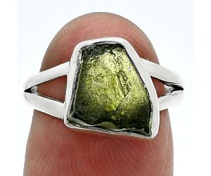 Genuine Czech Moldavite Rough Ring size-6.5 SDR245301 R-1002, 10x13 mm