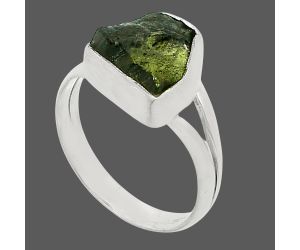 Genuine Czech Moldavite Rough Ring size-6.5 SDR245301 R-1002, 10x13 mm